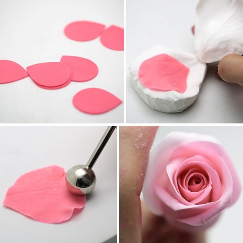 AK ART KITCHENWARE Peony Cutter & Veiner Cake Decorating Supplies Stainless Steel Cookie Cutter Silicone Veining Mold Gumpaste Making Tool A327&VM060 - Image 4
